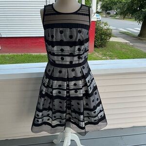 SD Collection Tulle Party Dress 10 White Black Mesh Fit and Flare VGUC